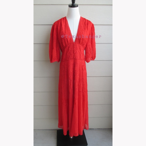 NWT AllSaints Aspen Embroidered Dress Size 6 Red - Picture 9 of 13
